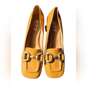 Bibi Lou Women's Mustard Loafers with Gold Accent
